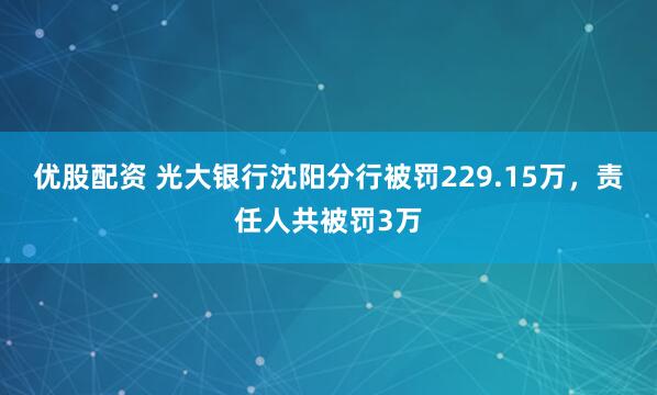 优股配资 光大银行沈阳分行被罚229.15万，责任人共被罚3万